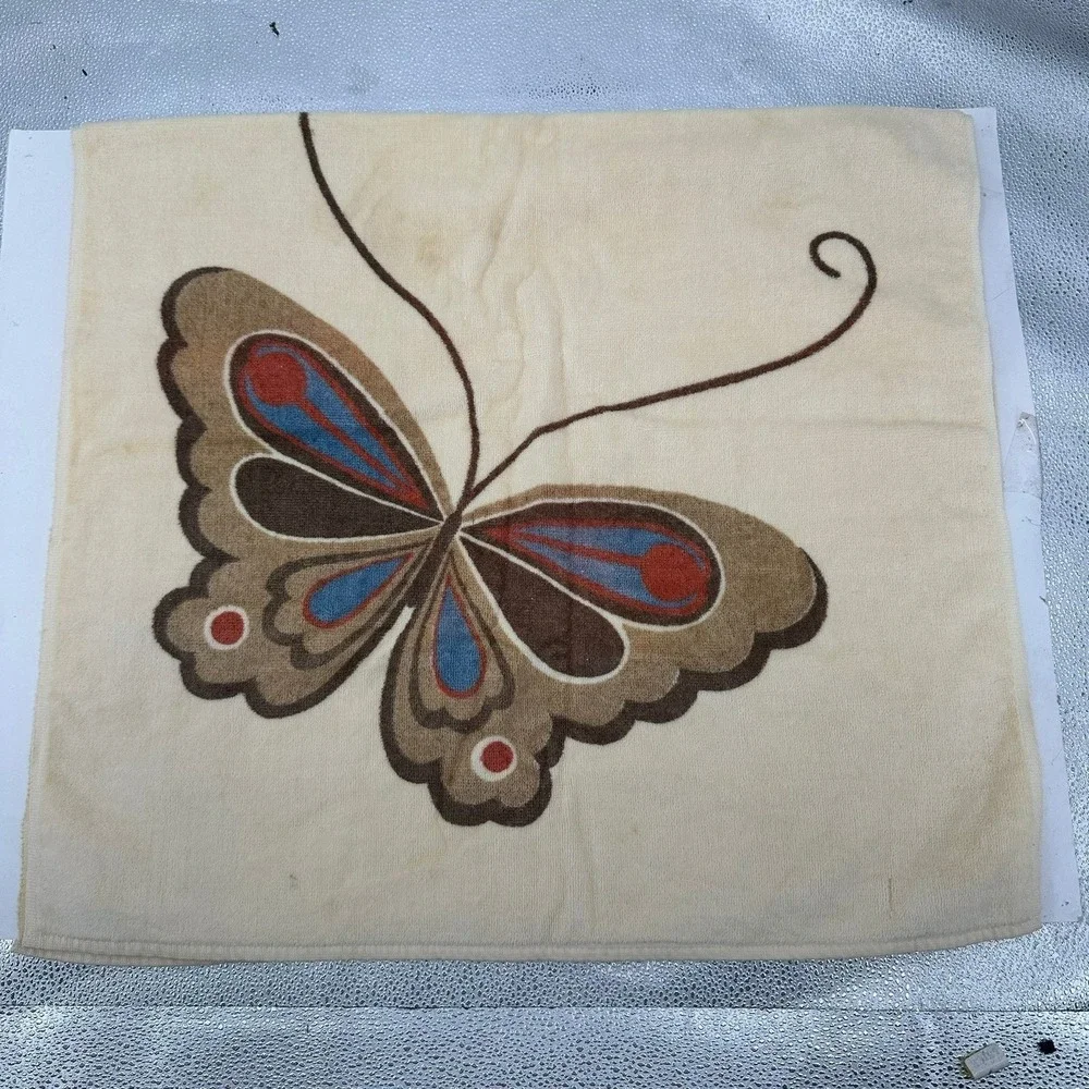 Hanae Mori Martex Vintage 1975 Butterfly Bath Hand Towel Set USA MCM Bathroom